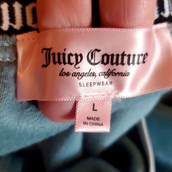 JUICY COUTURE Velour Shorts Teal Bling Rhinestones Y2K Womens Size Large - Picture 5 of 6